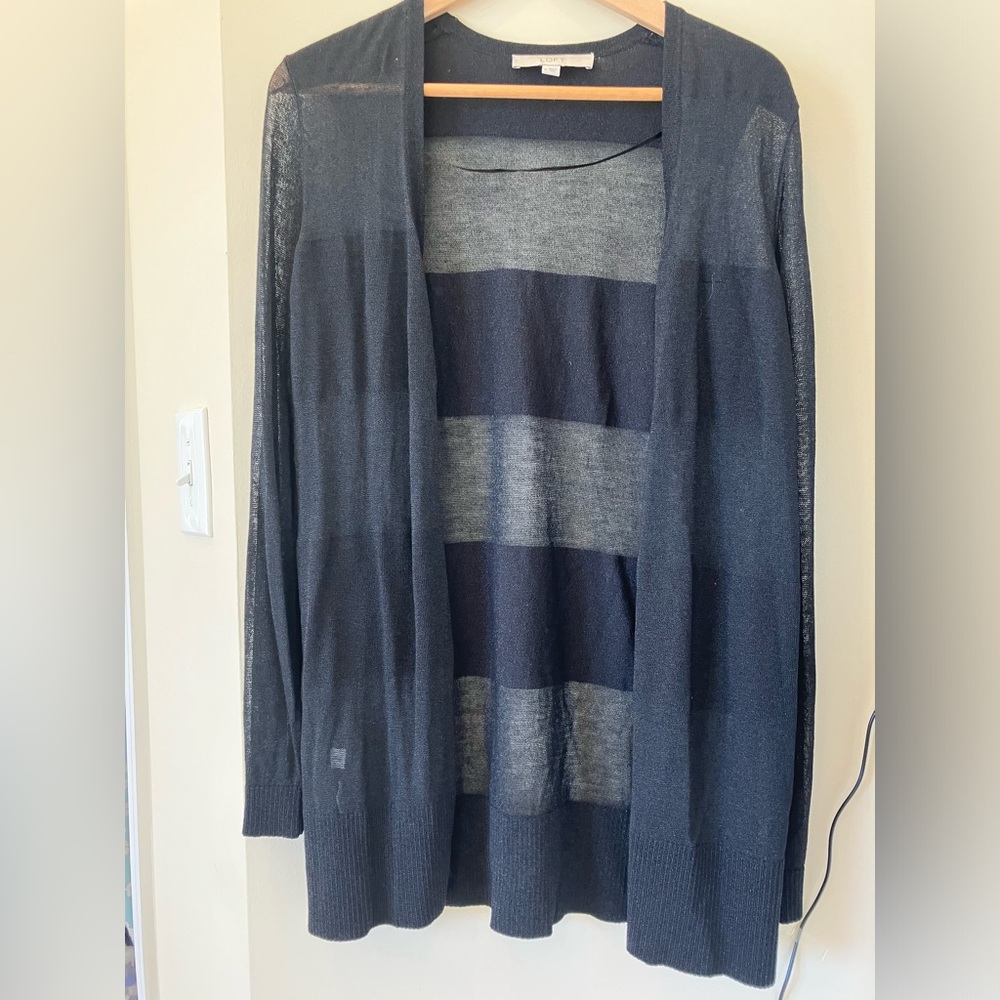 Ann Taylor Loft Women Black Striped Sheer Cardigan size M